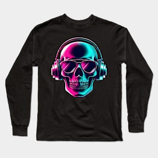 Skull head with a pair of headphones and sunglasses Long Sleeve T-Shirt